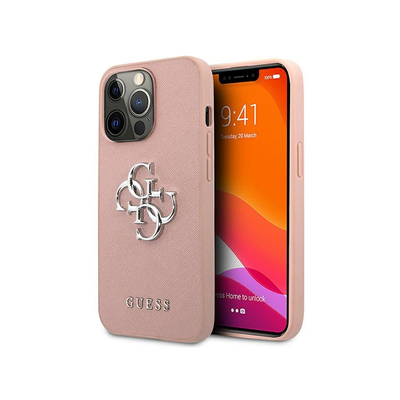 Guess Distributor - 3666339024215 - GUE1486PNK - Guess GUHCP13LSA4GSPI Apple iPhone 13 Pro pink hardcase Saffiano 4G Metal Logo - B2B homescreen