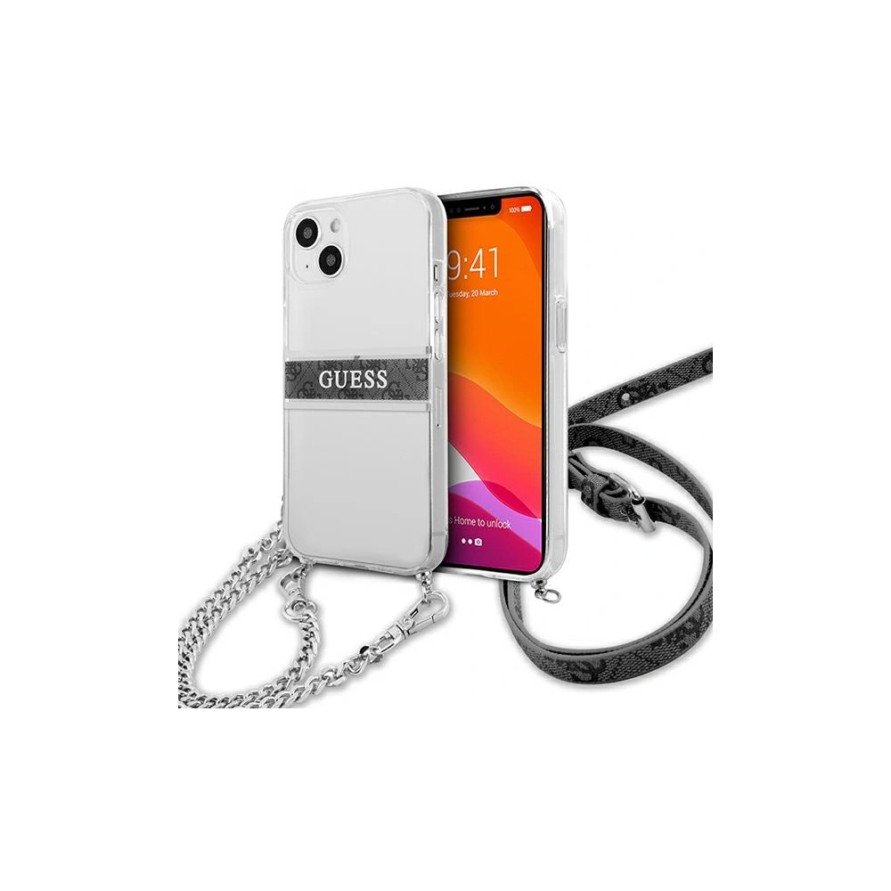Wholesale Guess GUHCP13MKC4GBSI Apple iPhone 13 Transparent hardcase 4G Grey Strap Silver Chain - GUE1489CL - {ean13} - Hurt