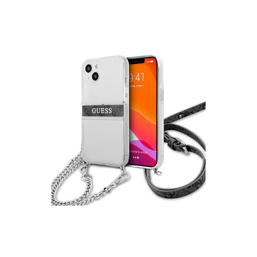 Hurtownia GSM - Etui Guess GUHCP13SKC4GBSI Apple iPhone 13 mini Transparent hardcase 4G Grey Strap Silver Chain - GUE1502CL - {ean13} - Hurt