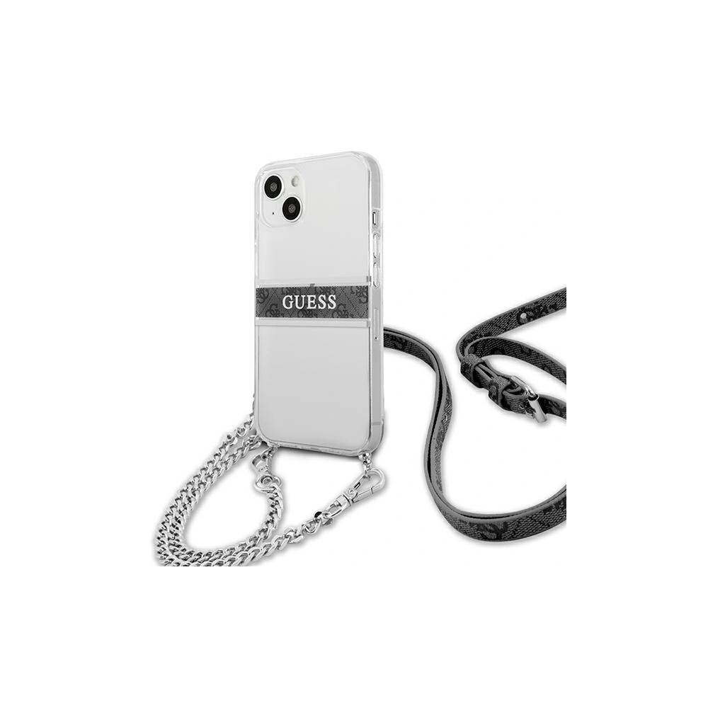 Hurtownia GSM - Etui Guess GUHCP13SKC4GBSI Apple iPhone 13 mini průhledný hardcase 4G šedý pásek stříbrný řetěz - GUE1502CL - {ean13} - Hurt