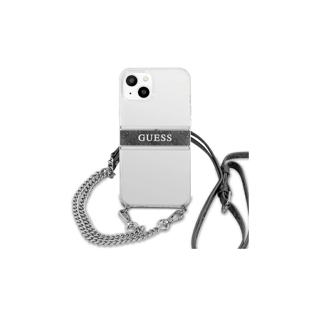 Hurtownia GSM - Etui Guess GUHCP13SKC4GBSI Apple iPhone 13 mini Transparent hardcase 4G Grey Strap Silver Chain - GUE1502CL - {ean13} - Hurt