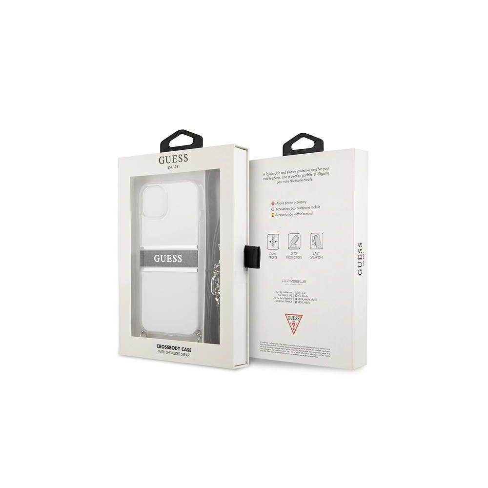 Hurtownia GSM - Etui Guess GUHCP13SKC4GBSI Apple iPhone 13 mini Transparent hardcase 4G Grey Strap Silver Chain - GUE1502CL - {ean13} - Hurt