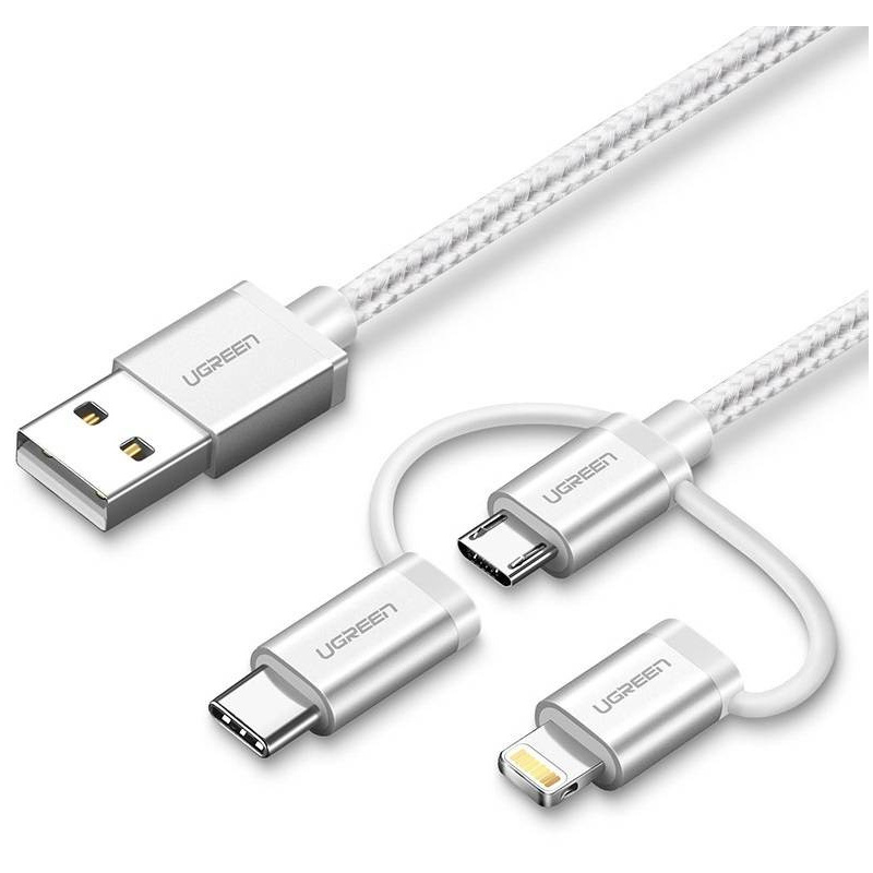 Hurtownia Ugreen - 6957303888252 - UGR1155SLV - Kabel USB 3w1 UGREEN US186 Type-C / Micro USB / Lightning, 1m (srebrny) - B2B homescreen