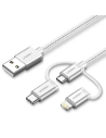 Kabel USB 3w1 UGREEN US186 Type-C / Micro USB / Lightning, 1m (srebrny)