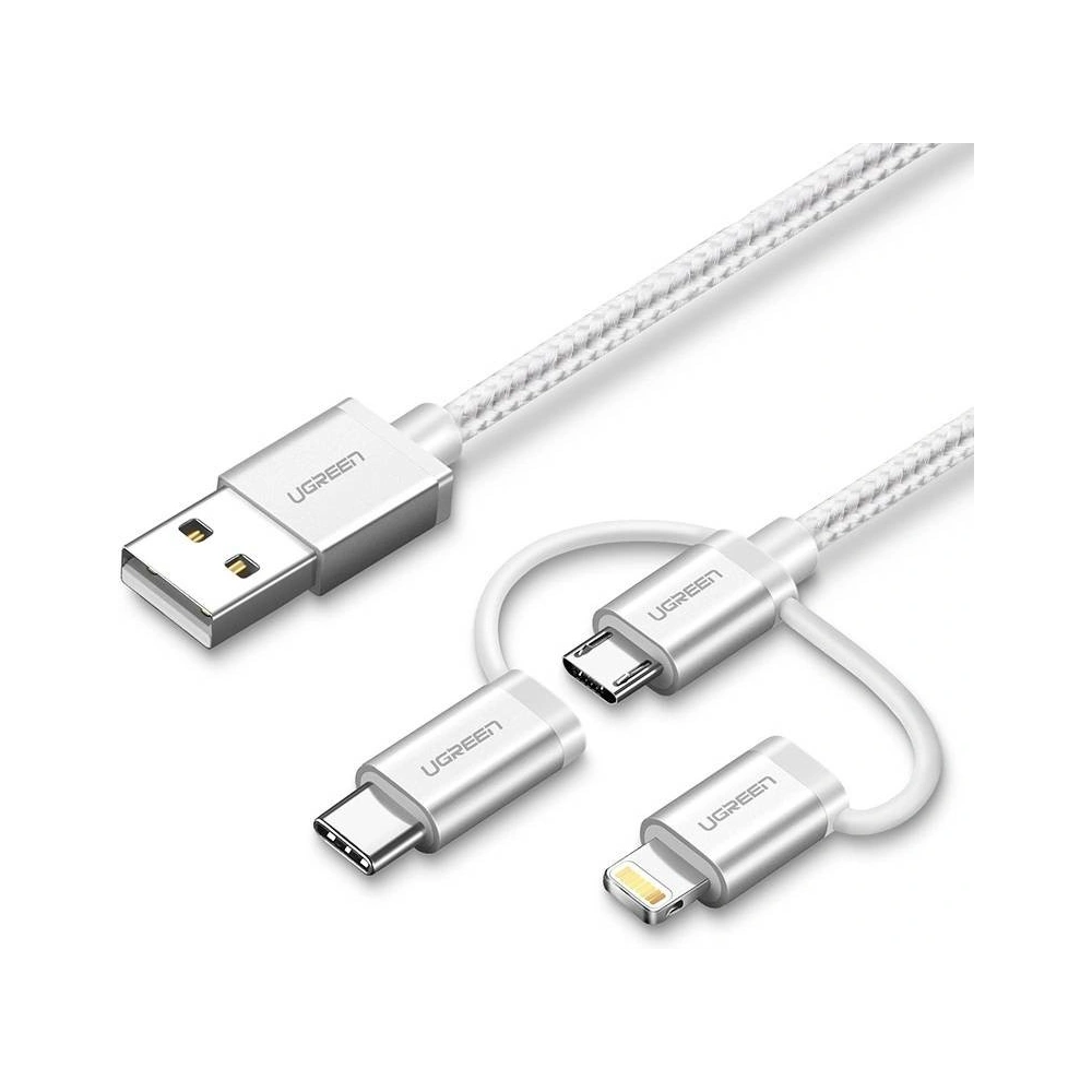Hurtownia GSM - Kabel USB 3w1 UGREEN US186 Type-C / Micro USB / Lightning, 1m (stříbrný) - UGR1155SLV - {ean13} - Hurt