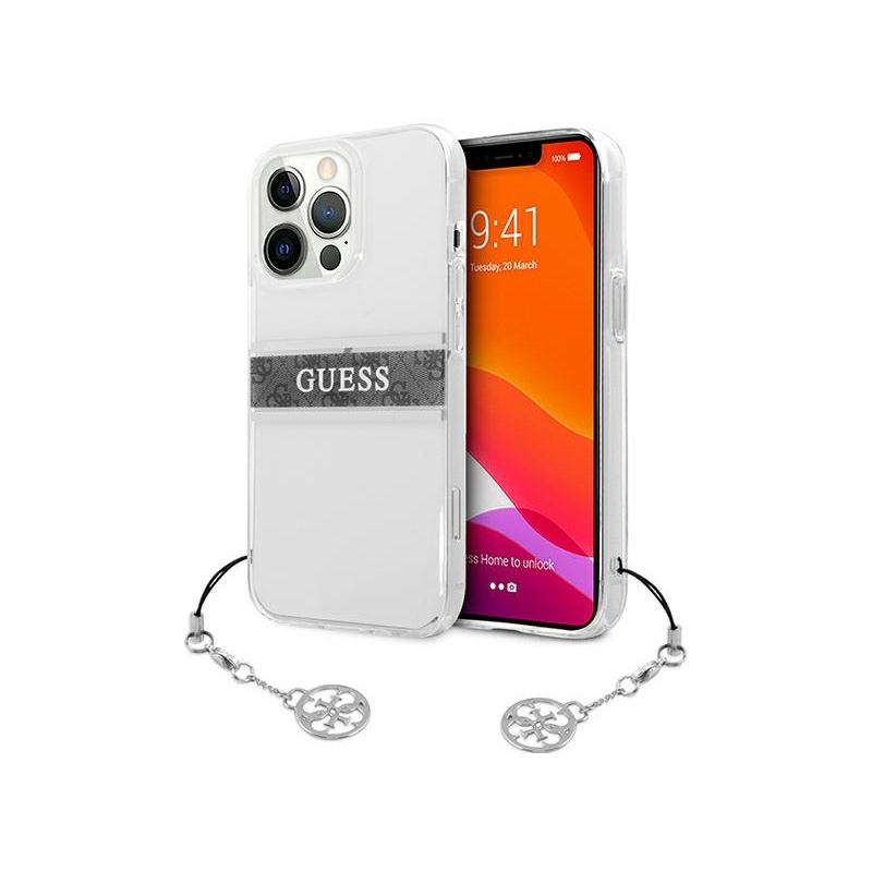 Hurtownia Guess - 3666339023386 - GUE1514CL - Etui Guess GUHCP13XKB4GGR Apple iPhone 13 Pro Max Transparent hardcase 4G Grey Strap Charm - B2B homescreen