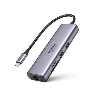Adapter 6w1 UGREEN CM512 Hub USB-C do 2x USB + HDMI + USB-C + RJ45 + TF/SD (szary)