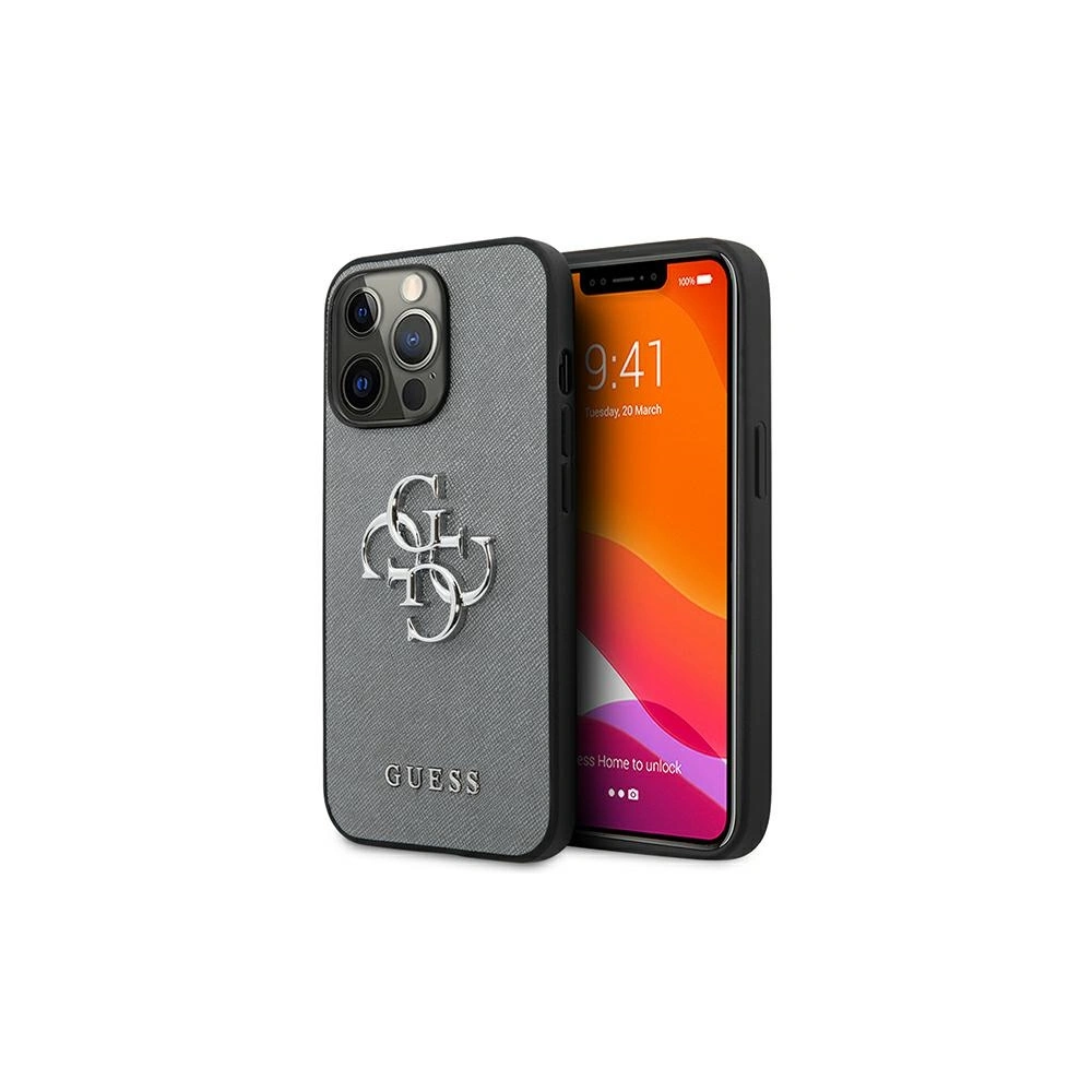 Wholesale Guess GUHCP13XSA4GSGR Apple iPhone 13 Pro Max grey hardcase Saffiano 4G Metal Logo - GUE1522GRY - {ean13} - Hurt