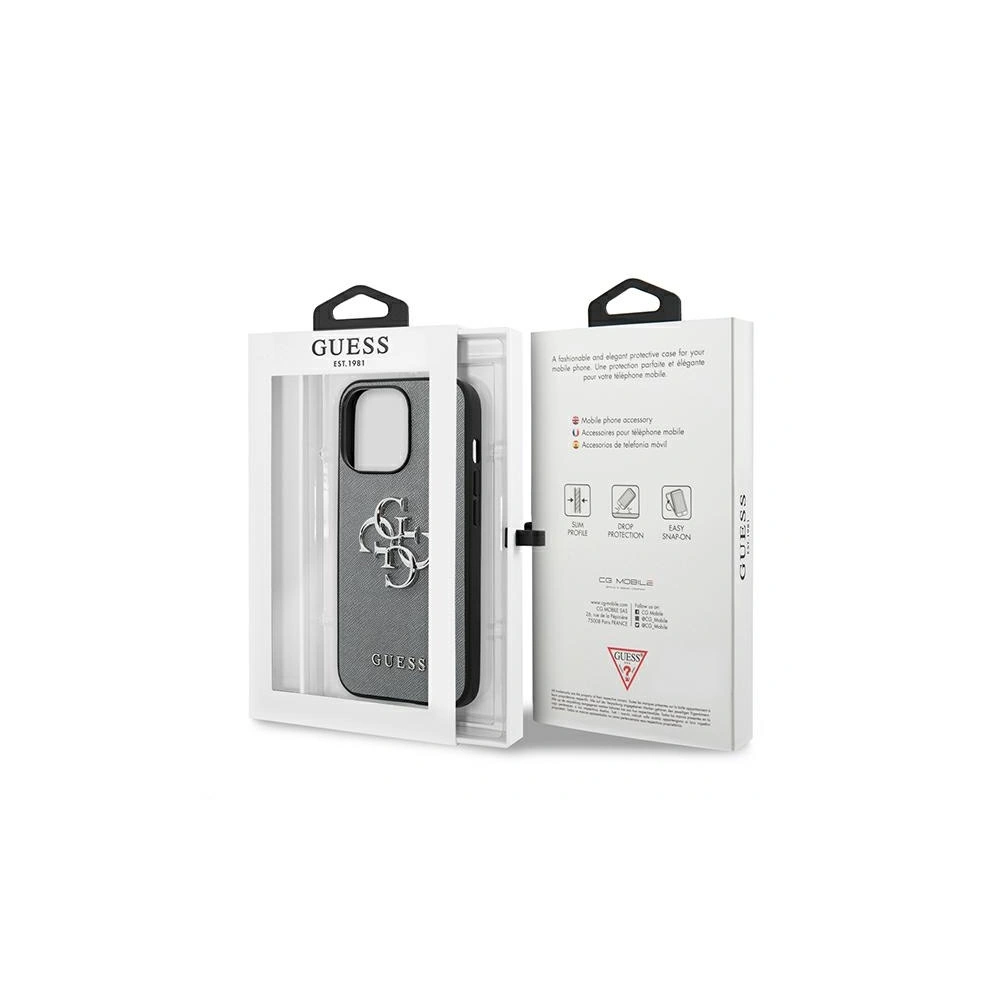 Wholesale Guess GUHCP13XSA4GSGR Apple iPhone 13 Pro Max grey hardcase Saffiano 4G Metal Logo - GUE1522GRY - {ean13} - Hurt