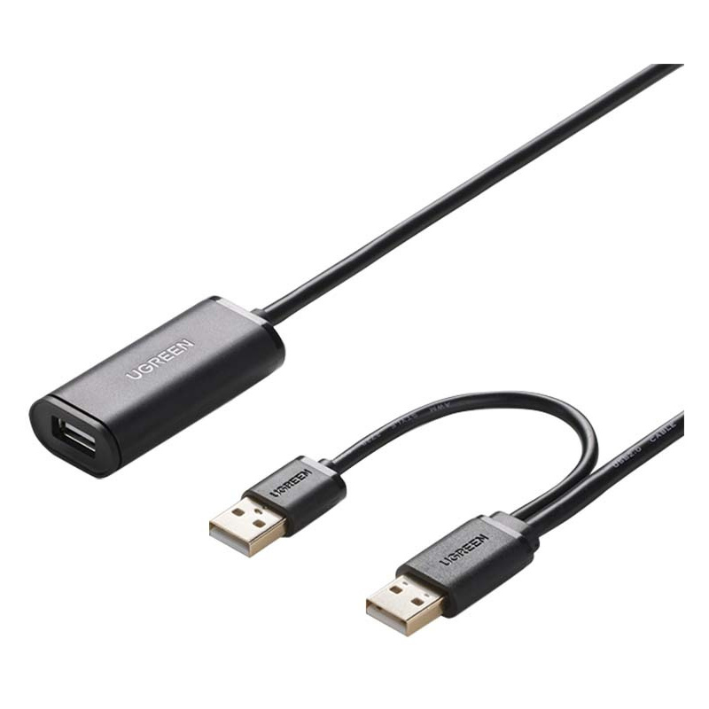 Ugreen Distributor - 6957303822133 - UGR1178BLK - UGREEN US137, 2x USB 2.0 extension cable, active, 5m (black) - B2B homescreen