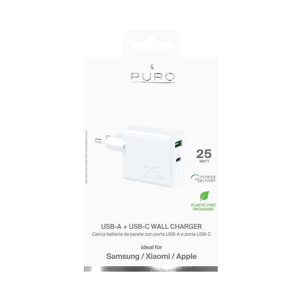 Hurtownia GSM - Síťová nabíječka PURO Mini Fast Travel Charger USB-A + USB-C Power Delivery 25W (bílá) - PUR521WHT - {ean13} - Hurt