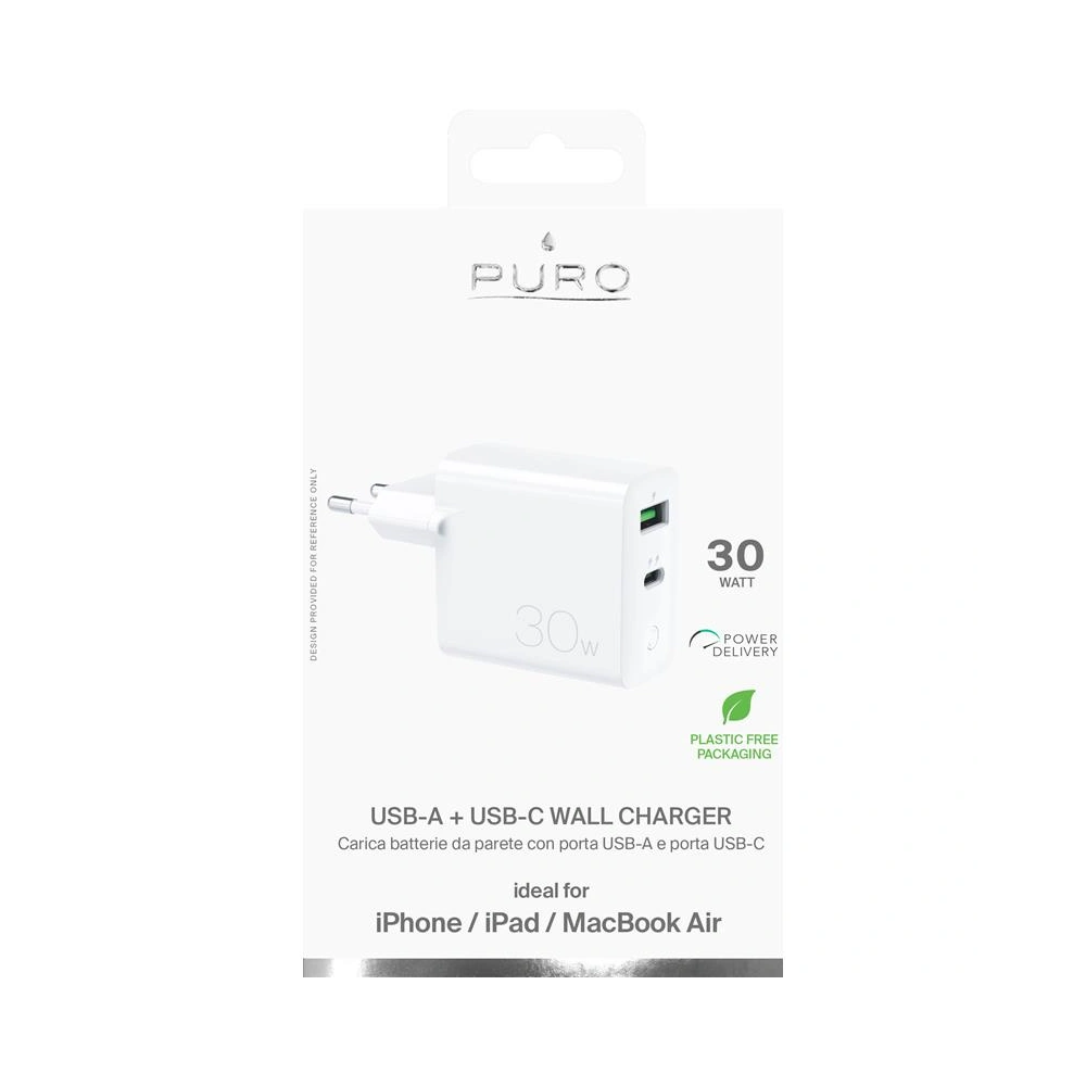 Hurtownia GSM - Síťová nabíječka PURO Mini Fast Travel Charger USB-A + USB-C Power Delivery 30W (bílá) - PUR522WHT - {ean13} - Hurt