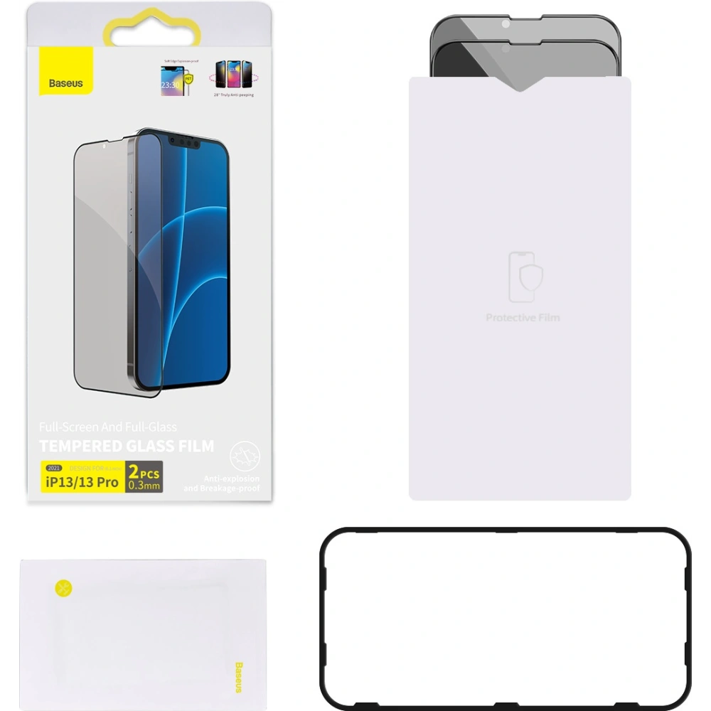 Hurtownia GSM - Sklo privatizující 0.23mm Baseus SGQP020401 Privacy Apple iPhone 16e / 14 / 13 / 13 Pro [2 PACK] (černý rámeček) - BSU2977 - {ean13} - Hurt