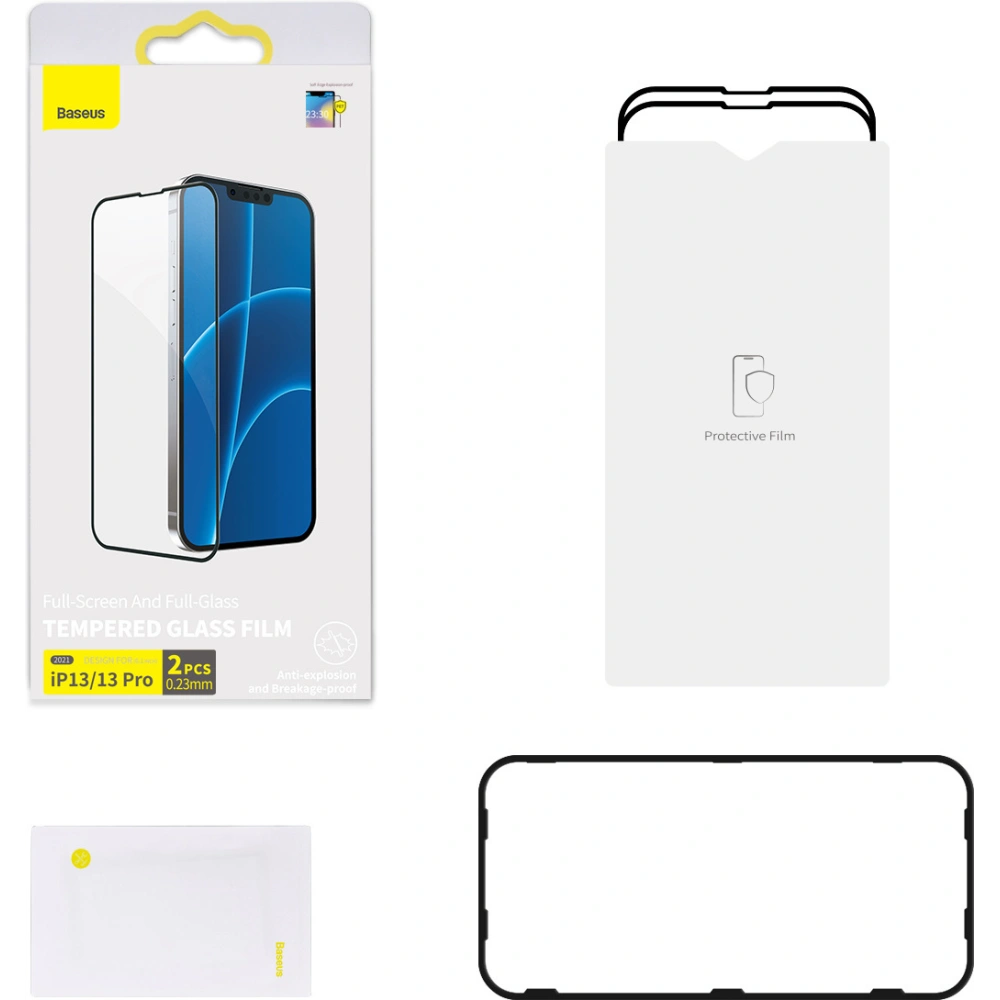 Hurtownia GSM - Tvrdé sklo 0.23mm Baseus SGQP020101 Apple iPhone 16e / 14 / 13 / 13 Pro [2 PACK] (černý rámeček) - BSU2979 - {ean13} - Hurt