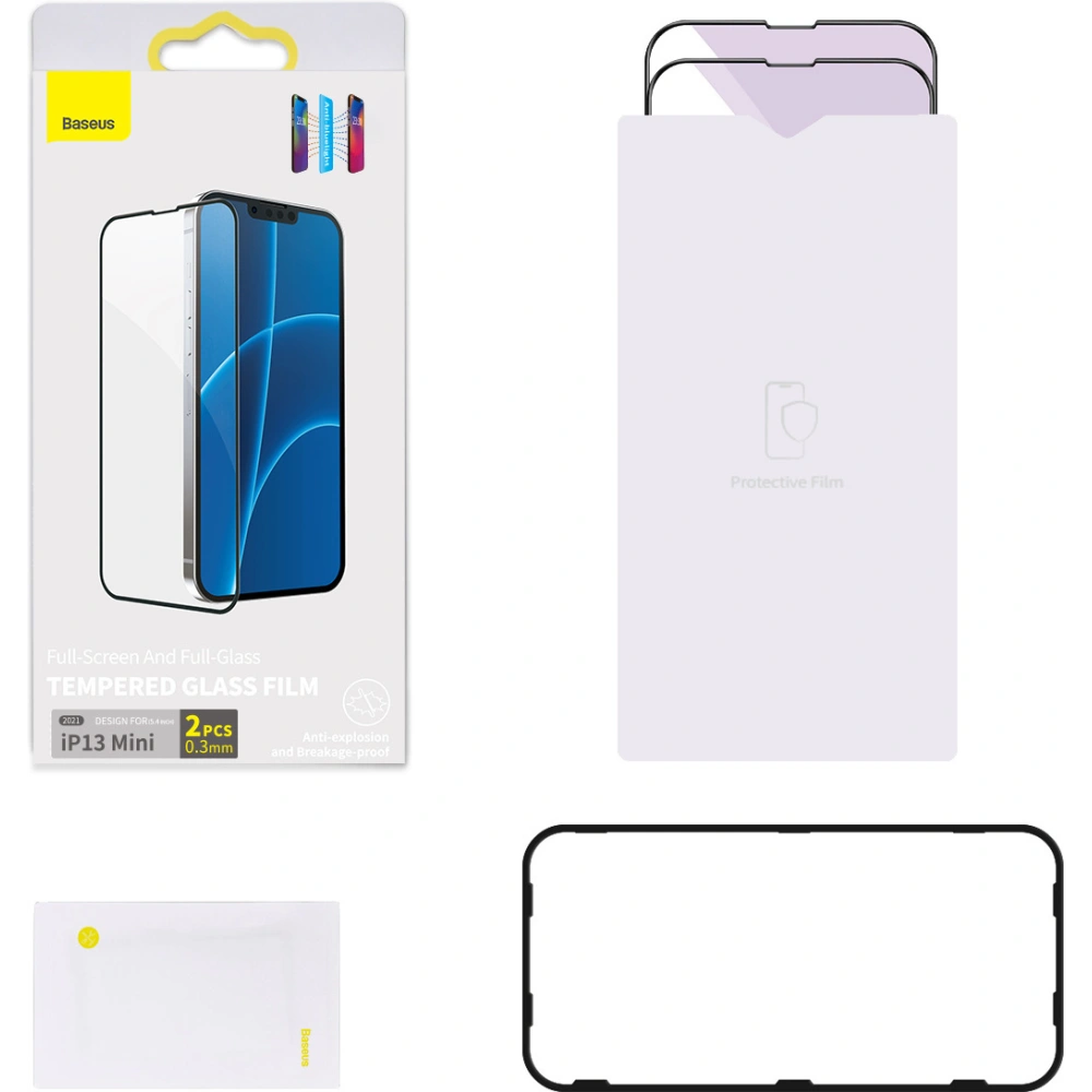 Hurtownia GSM - Tvrzené sklo 0.3mm Baseus SGQP010301 Antiblue Apple iPhone 13 mini [2 PACK] (černý rámeček) - BSU2982 - {ean13} - Hurt