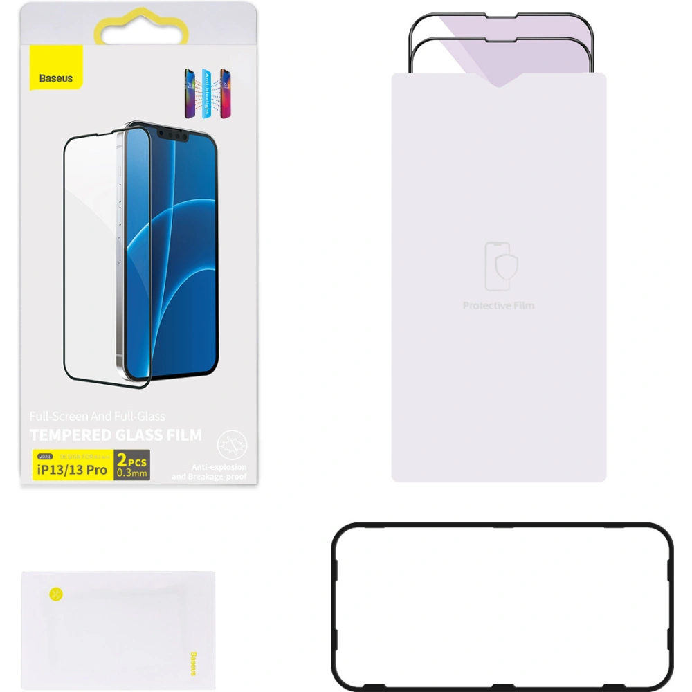 Hurtownia GSM - 0.3mm Baseus Apple [2 PACK] Gehärtetes Glas SGQP0101 iPhone 16e / 14 / 13 / 13 Pro (schwarzer Rahmen) - BSU2983 - {ean13} - Hurt