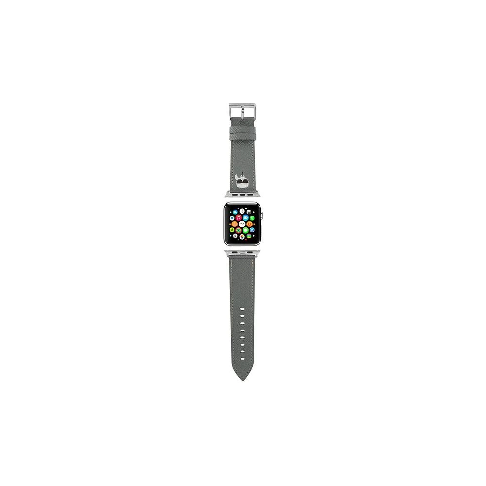 Hurtownia GSM - Pasek Karl Lagerfeld KLAWMOKHG Apple Watch 4/5/6/7/SE/8/9/10 40/41/42mm stříbrný/silver strap Saffiano Karl Heads - KLD778SLV - {ean13} - Hurt