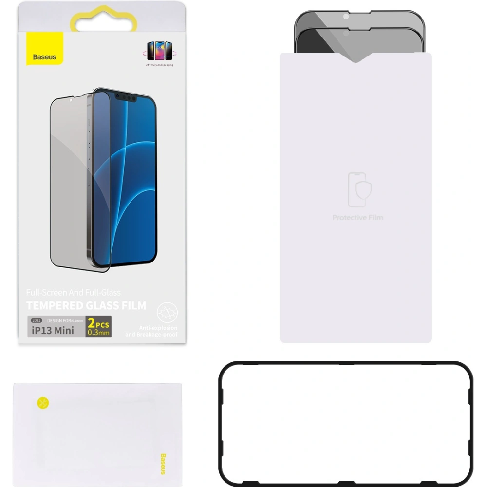 Hurtownia GSM - Sklo privatizující 0.3mm Baseus SGQP010601 Privacy Apple iPhone 13 mini [2 PACK] (černý rámeček) - BSU2995BLK - {ean13} - Hurt
