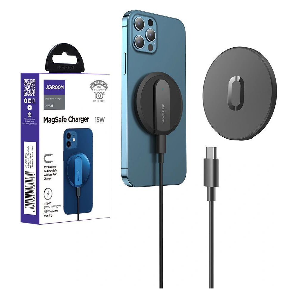 Hurtownia GSM - Bezdrátová nabíječka Joyroom JR-A28 Magnetic MagSafe Wireless Charger 15W černá - JYR003BLK - {ean13} - Hurt