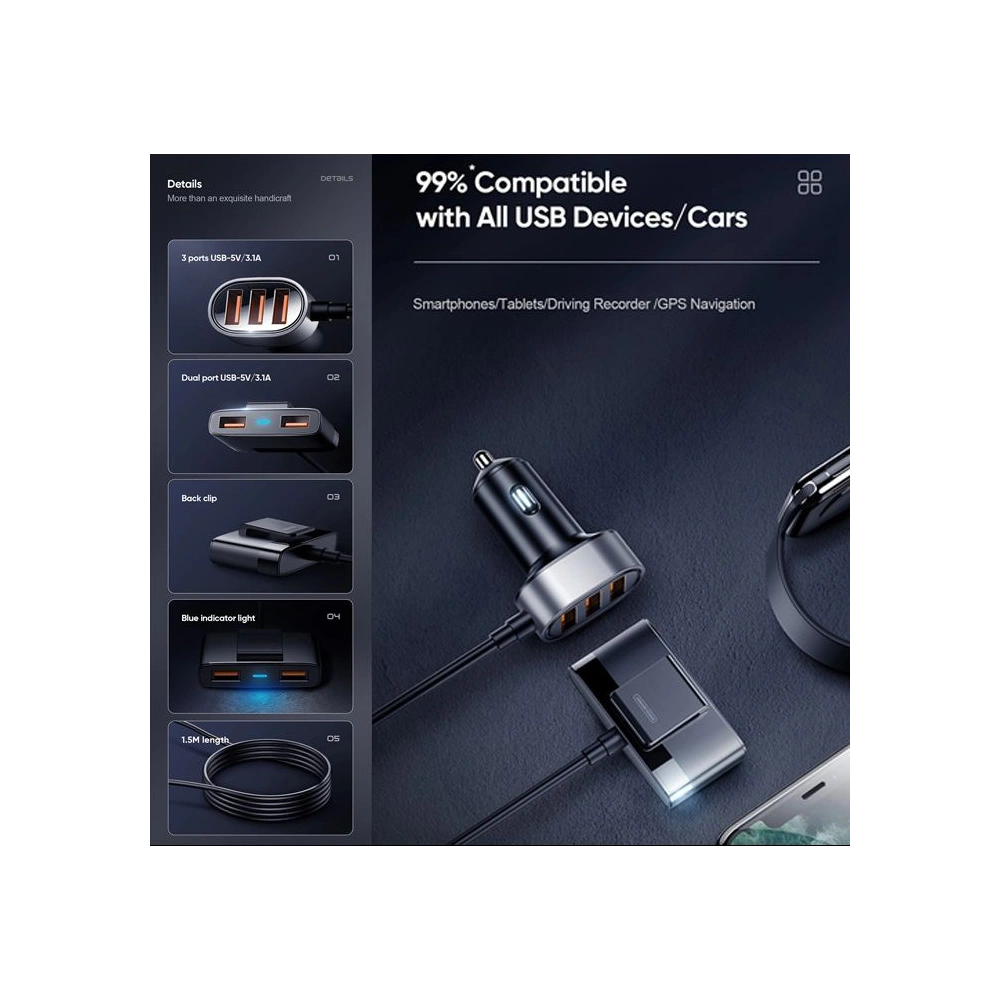 Hurtownia GSM - Ładowarka samochodowa Joyroom JR-CL03 5-port USB Car Charger Black - JYR015BLK - {ean13} - Hurt