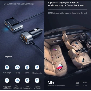 Hurtownia GSM - Ładowarka samochodowa Joyroom JR-CL03 5-port USB Car Charger Black - JYR015BLK - {ean13} - Hurt