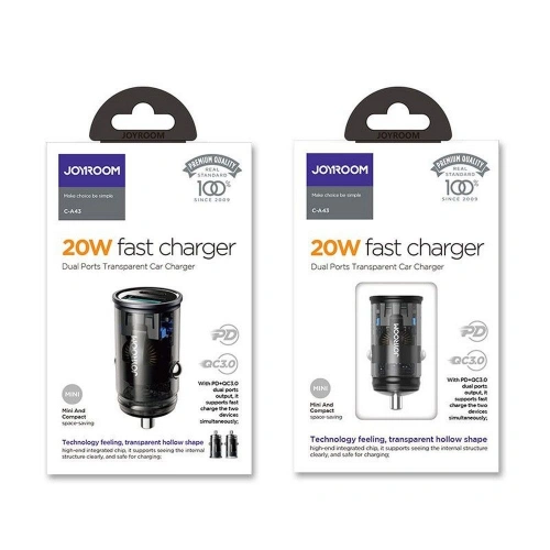 Ładowarka samochodowa Joyroom C-A43 2-port Car Charger PD 20W QC 3.0 Grey