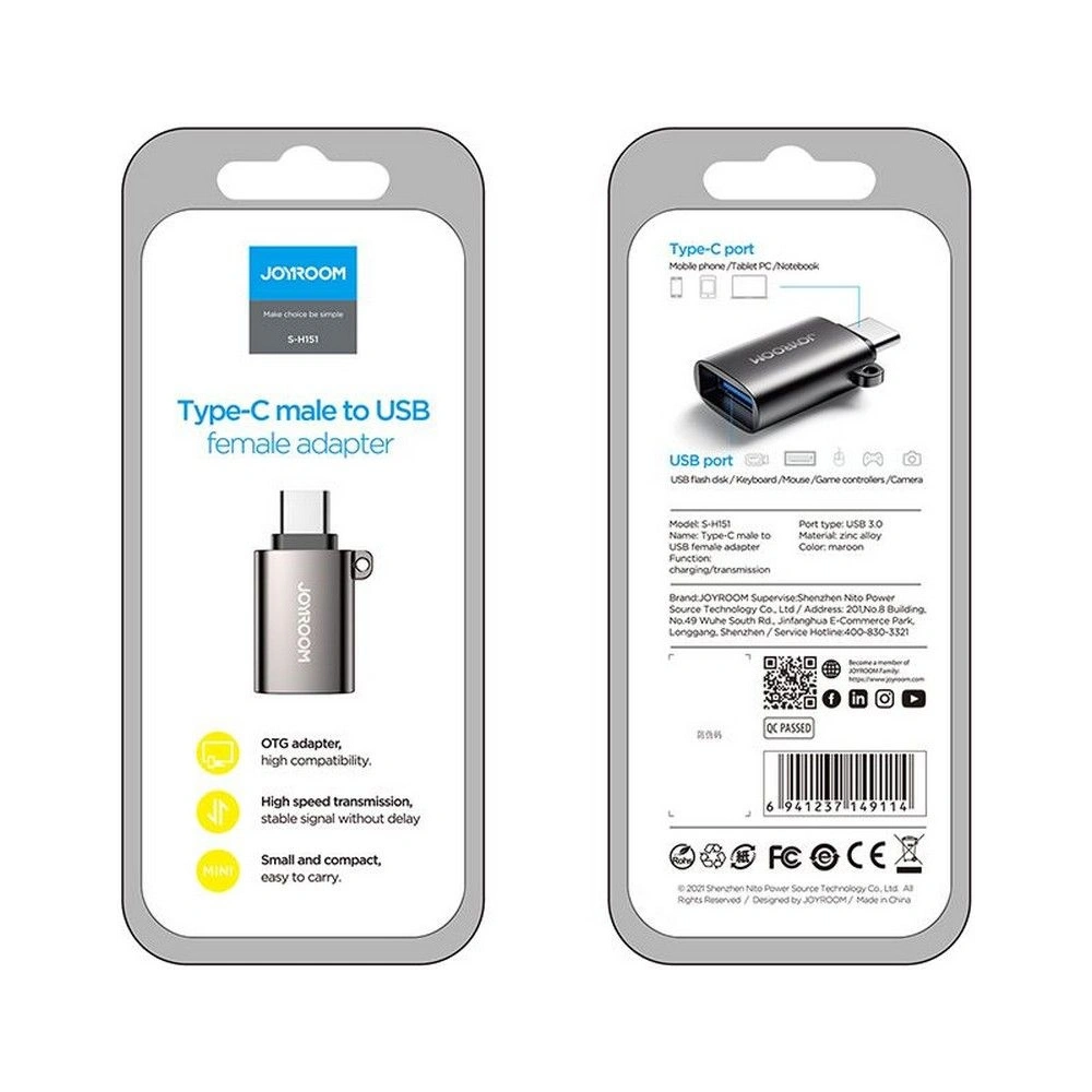 Hurtownia GSM - Adaptér Joyroom S-H151 USB-A - USB-C černý - JYR022BLK - {ean13} - Hurt