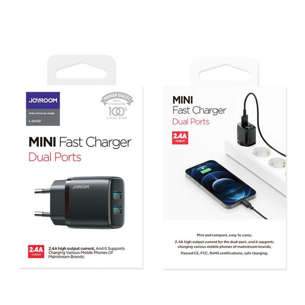 Wholesale Joyroom L-2A123 2-port Wall Charger 2.4A 12W Black - JYR023BLK - {ean13} - Hurt