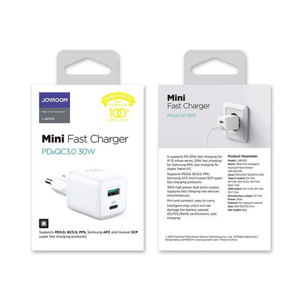 Hurtownia GSM - Ładowarka sieciowa Joyroom L-QP303 2-port Wall Charger PD 30W QC 3.0 White - JYR024WHT - {ean13} - Hurt