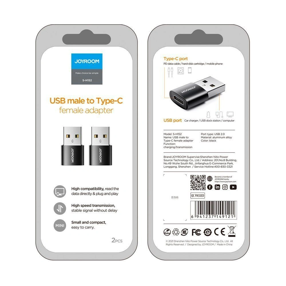 Adaptér Joyroom S-H152 USB-C - USB-A černý [2 PACK]