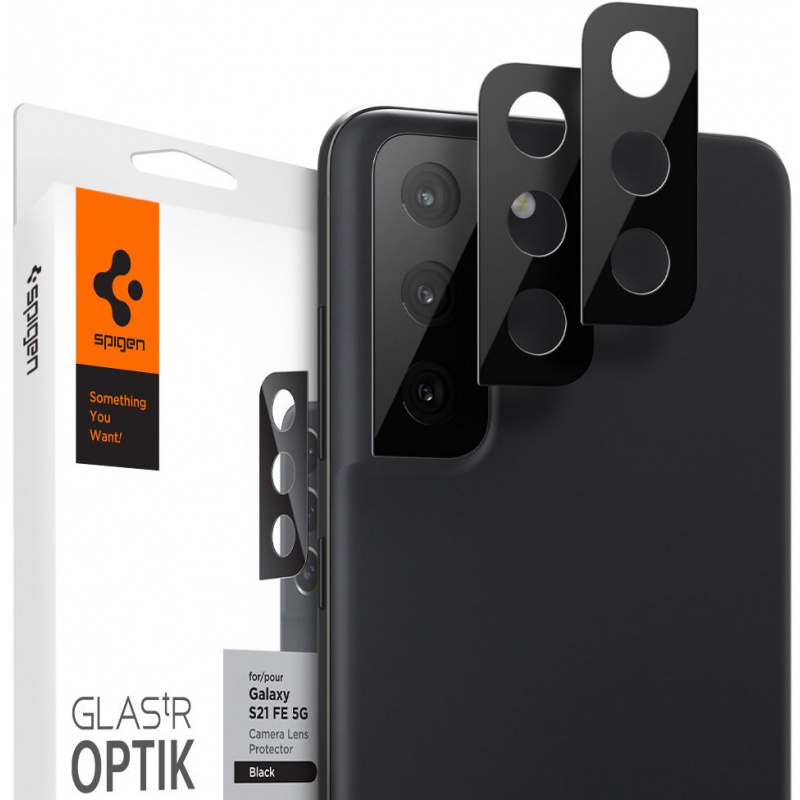 Szkło hartowane na aparat Spigen Optik Camera Lens Samsung Galaxy S21 FE Black [2 PACK]