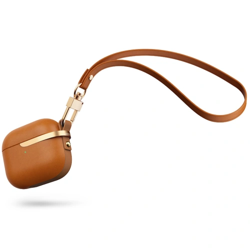Etui Moshi Pebbo Luxe Apple AirPods 3 z odpinanym paskiem na rękę (Caramel Brown)