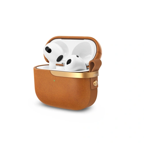 Etui Moshi Pebbo Luxe Apple AirPods 3 z odpinanym paskiem na rękę (Caramel Brown)