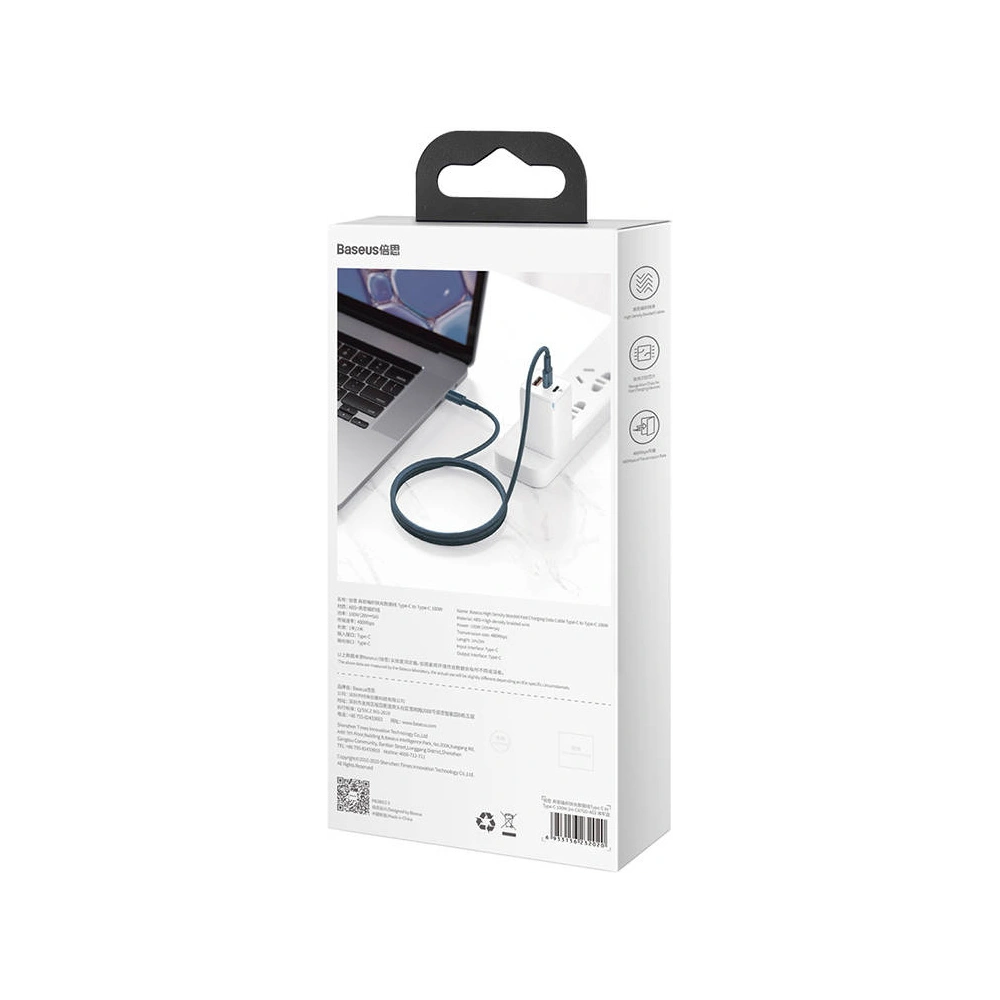 Hurtownia GSM - Kabel USB-C na USB-C Baseus High Density Braided, 100W, 2m (modrý) - BSU3040BLU - {ean13} - Hurt