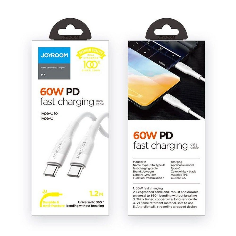 Hurtownia GSM - Kabel Joyroom S-1230M3 USB-C - USB-C PD 60W 120cm Bílý - JYR070WHT - {ean13} - Hurt