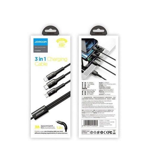 Kabel Joyroom S-1230G4 3in1 USB-C - Lightning - microUSB 120cm Black