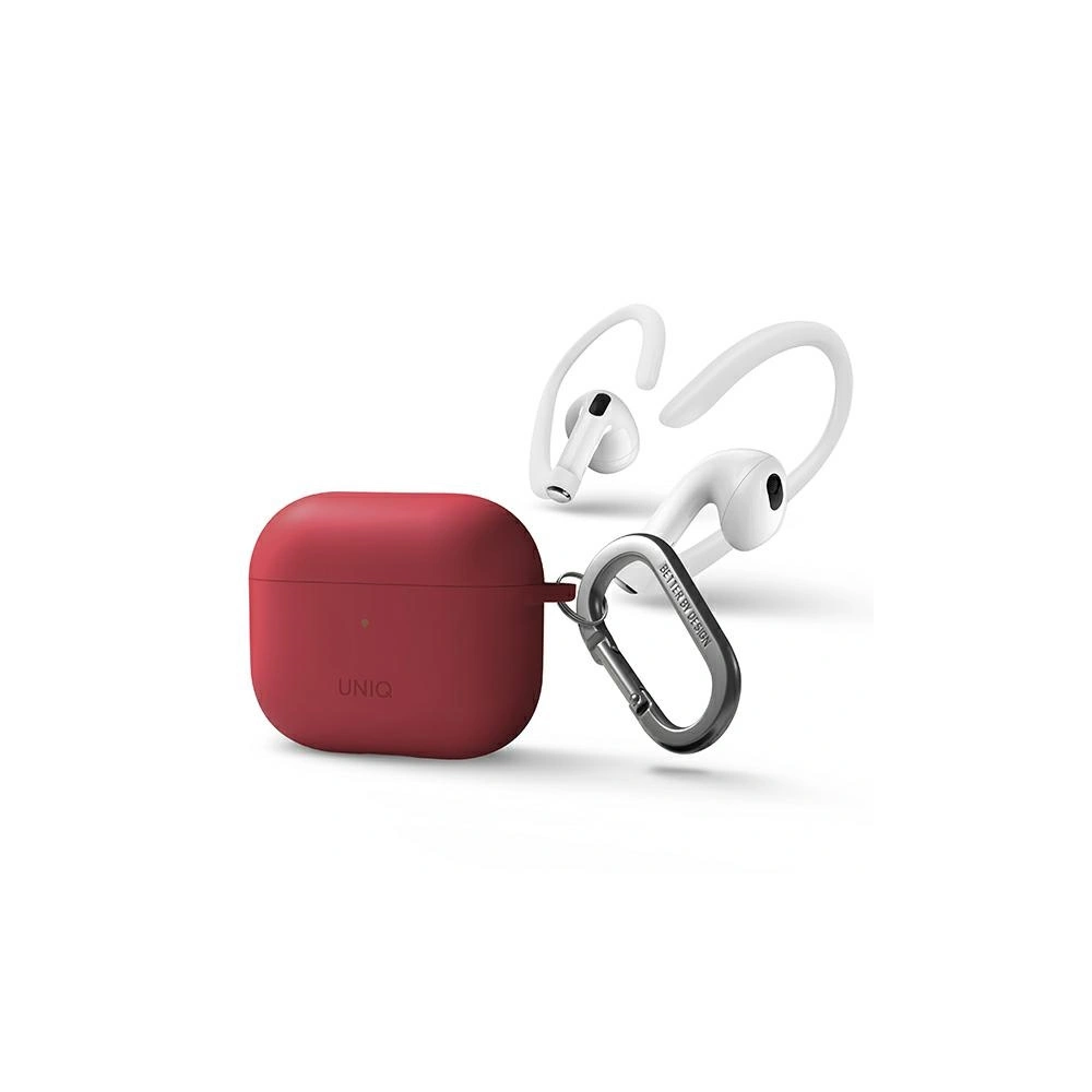 Etui UNIQ Nexo Apple AirPods 3 + silikonové háčky na uši červená/korálová