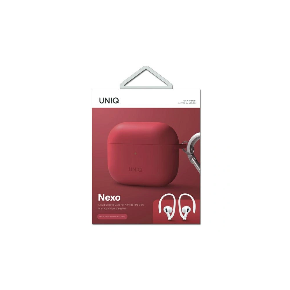 Etui UNIQ Nexo Apple AirPods 3 + silikonové háčky na uši červená/korálová