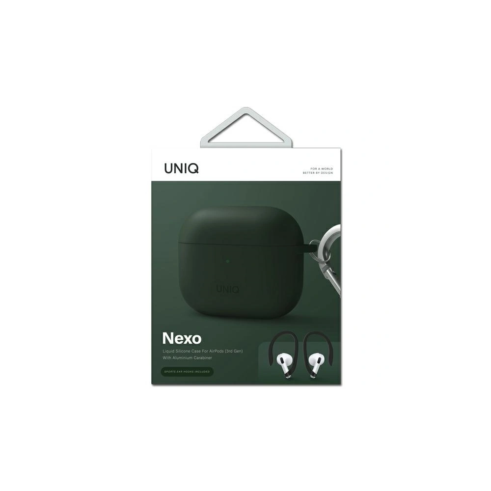 Hurtownia GSM - Etui UNIQ Nexo Apple AirPods 3 + silikonové háčky na uši zelené/green - UNIQ570GRN - {ean13} - Hurt