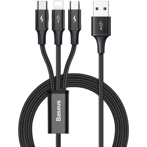 Kabel USB 3w1 Baseus Rapid Series, USB do micro USB / USB-C / Lightning, 3.5A, 1.2m (czarny)