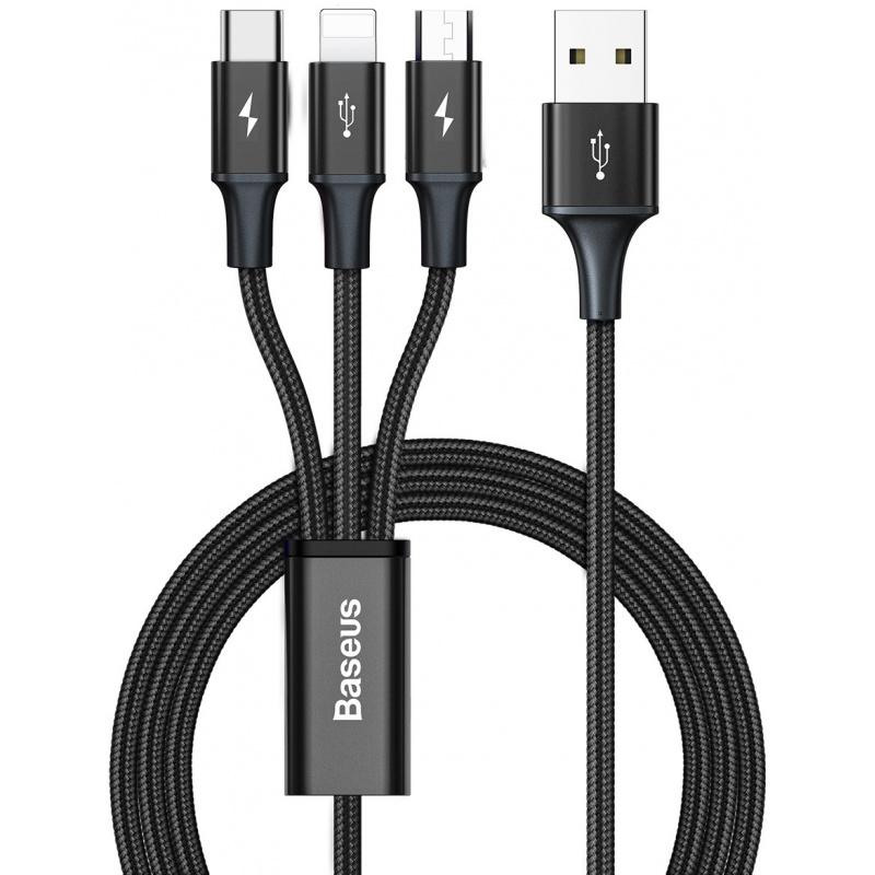 Baseus Distributor - 6953156209794 - BSU3077BLK - USB cable 3in1 Baseus Rapid Series, USB to micro USB / USB-C / Lightning, 3.5A, 1.2m (Black) - B2B homescreen
