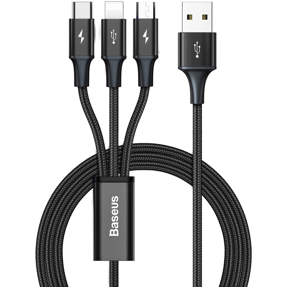Hurtownia GSM - Kabel USB 3w1 Baseus Rapid Series, USB do micro USB / USB-C / Lightning, 3.5A, 1.2m (černý) - BSU3077BLK - {ean13} - Hurt