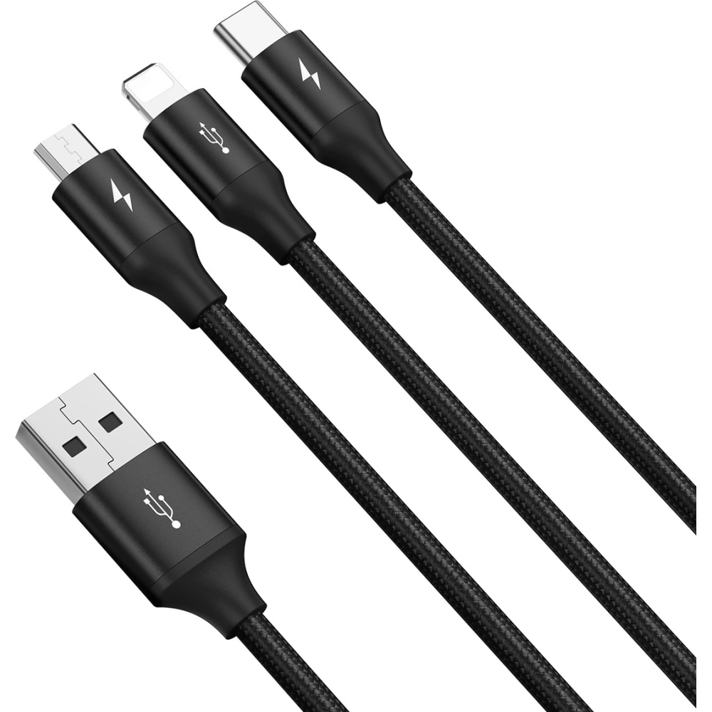 Hurtownia GSM - Kabel USB 3w1 Baseus Rapid Series, USB do micro USB / USB-C / Lightning, 3.5A, 1.2m (černý) - BSU3077BLK - {ean13} - Hurt