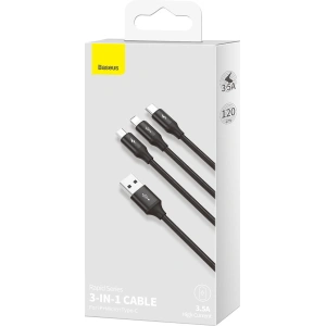 Kabel USB 3w1 Baseus Rapid Series, USB do micro USB / USB-C / Lightning, 3.5A, 1.2m (czarny)