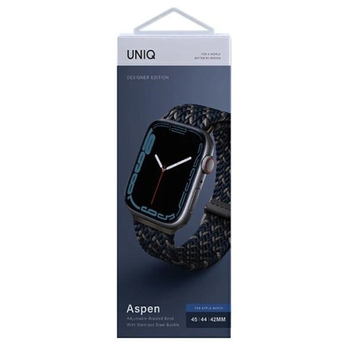 Pasek UNIQ Aspen Apple Watch 4/5/6/7/SE/8/9/Ultra 44/45/49mm Braided DE niebieski/obsidian blue