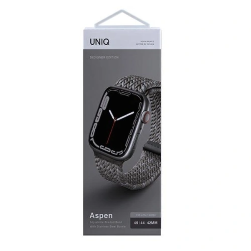 Pasek UNIQ Aspen Apple Watch 4/5/6/7/SE/8/9/Ultra 44/45/49mm Braided DE szary/pebble grey