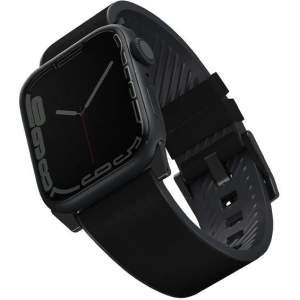 Pasek UNIQ Straden Apple Watch 4/5/6/7/SE/8/9/Ultra 44/45/49mm Leather Hybrid Strap czarny/black