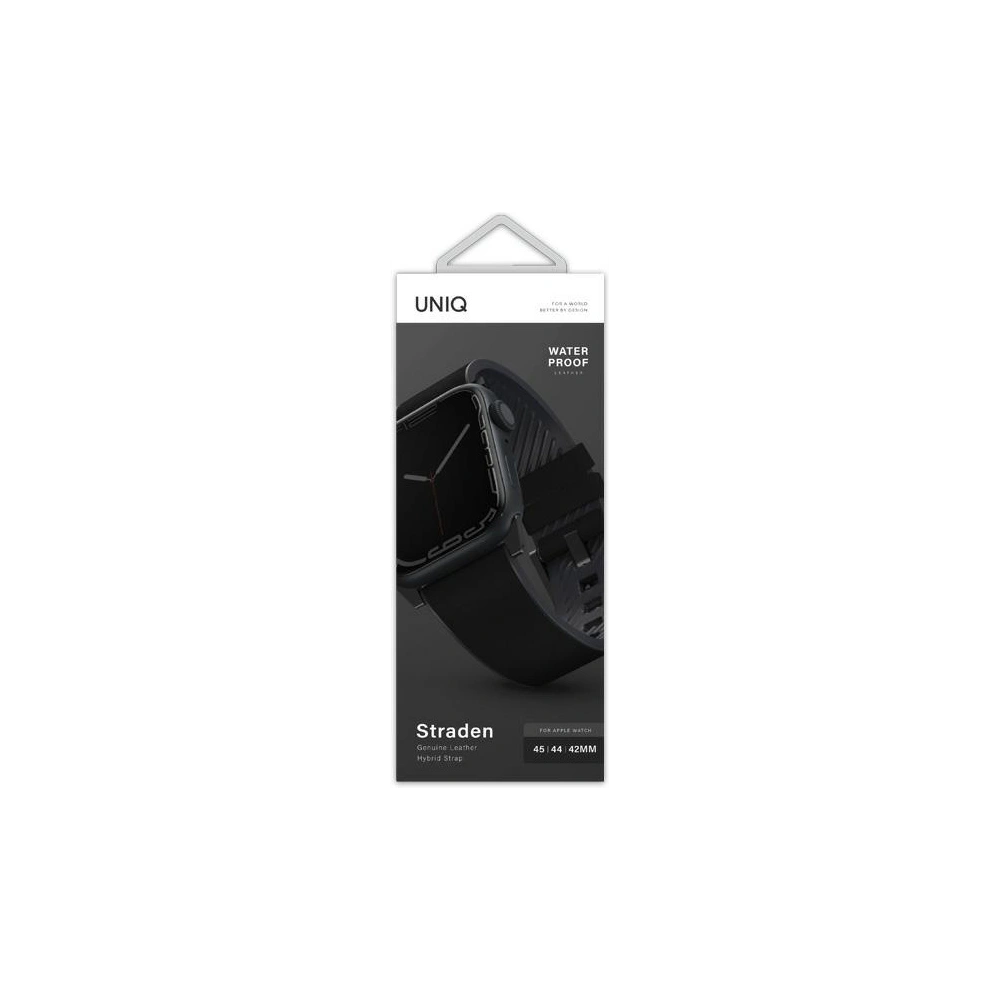 Hurtownia GSM - Pasek UNIQ Straden Apple Watch 4/5/6/7/SE/8/9/Ultra 44/45/49mm Kožený hybridní pásek černý/black - UNIQ588BLK - {ean13} - Hurt