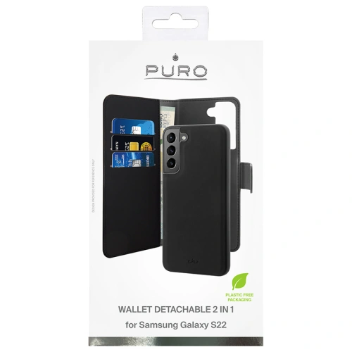 homescreen.pl - Etui PURO Wallet Detachable 2w1 Samsung Galaxy S22 (czarny)
