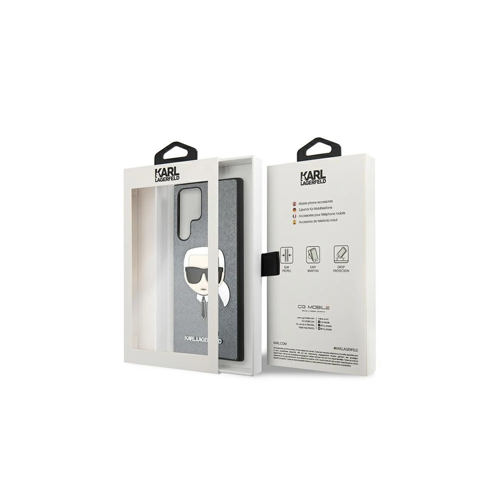 Hurtownia GSM - Etui Karl Lagerfeld KLHCS22LSAKHSL Samsung Galaxy S22 Ultra srebrny/silver hardcase Saffiano Ikonik Karl`s Head - KLD799SLV - {ean13} - Hurt